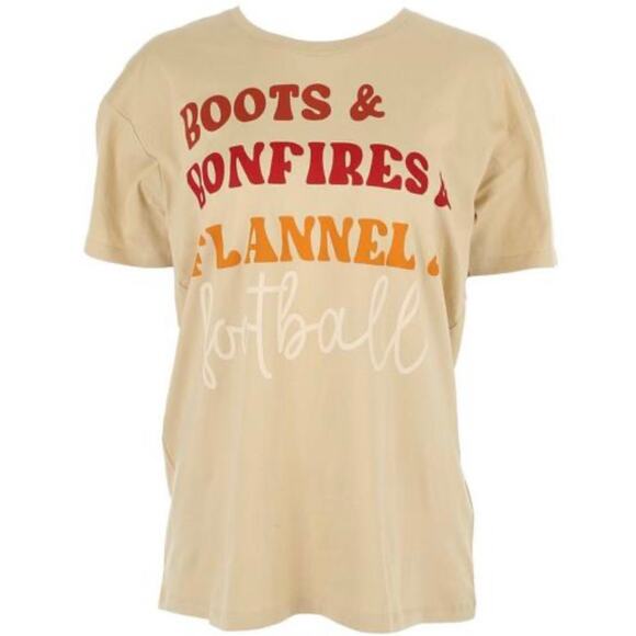Boots Bonfire Flannel & Football Graphic T-Shirt - Picture 1 of 6